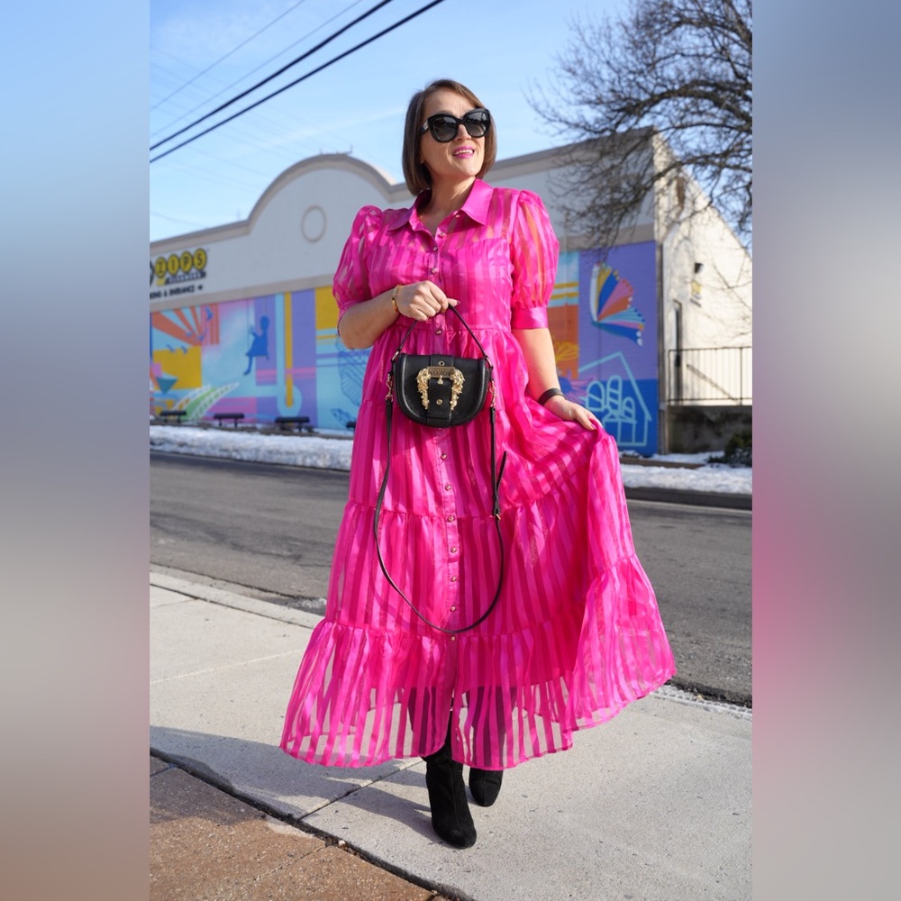 NEW Sugarlips Hot Pink Tiered Midi Dress